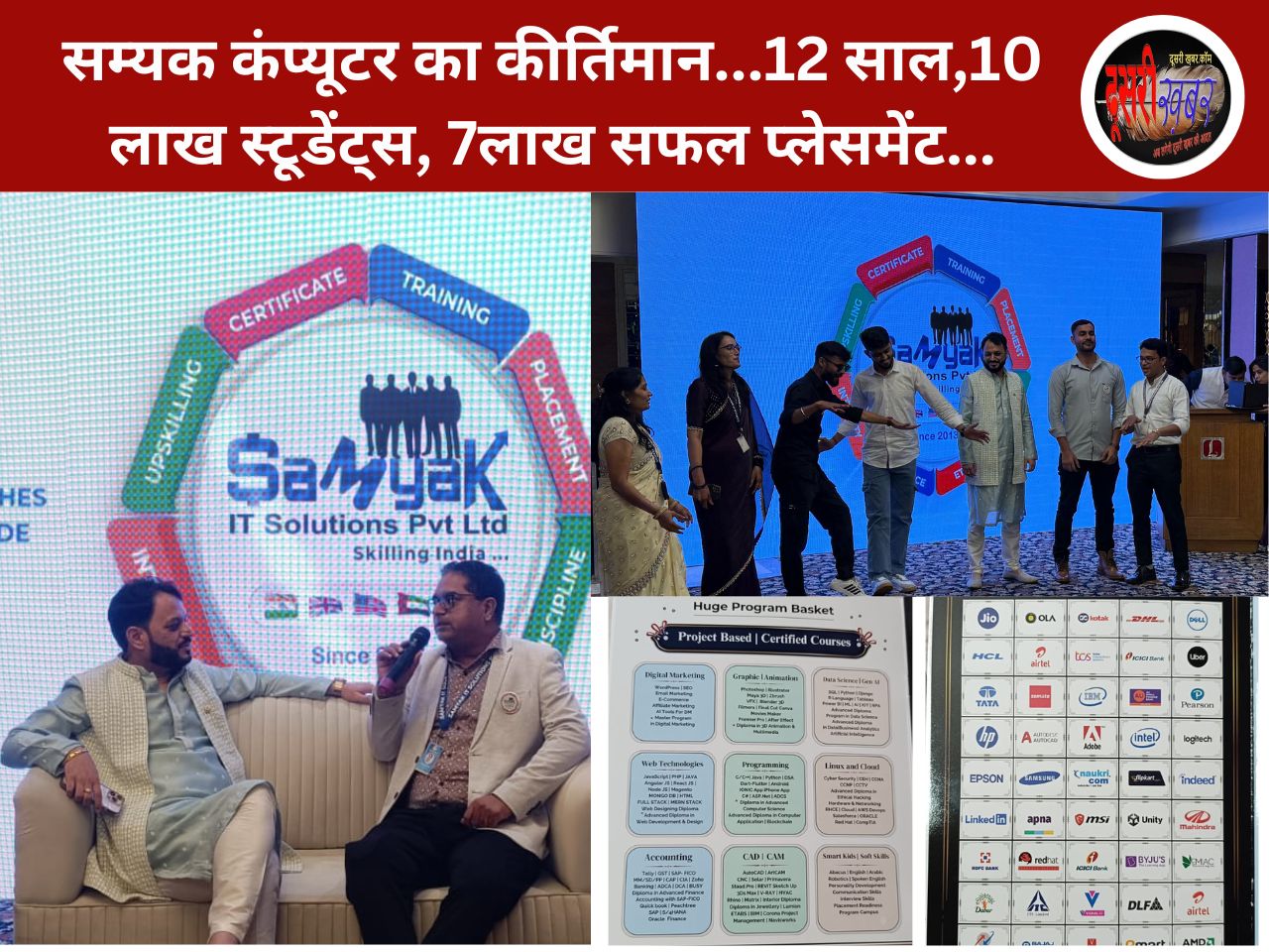 सम्यक कंप्यूटर का कीर्तिमान…12 साल,10 लाख स्टूडेंट्स, 7लाख सफल प्लेसमेंट सम्यक कंप्यूटर का कीर्तिमान…12 साल,10 लाख स्टूडेंट्स, 7लाख सफल प्लेसमेंट