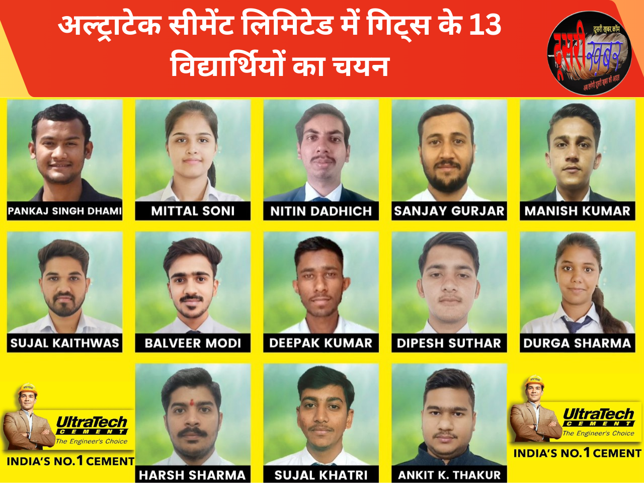 अल्ट्राटेक सीमेंट लिमिटेड में गिट्स के 13 विद्यार्थियों का चयन अल्ट्राटेक सीमेंट लिमिटेड में गिट्स के 13 विद्यार्थियों का चयन