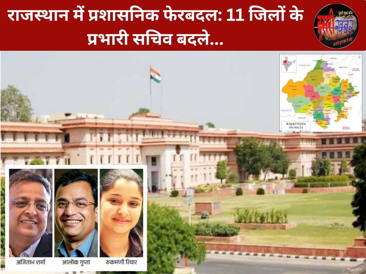 राजस्थान में प्रशासनिक फेरबदल: 11 जिलों के प्रभारी सचिव बदले… राजस्थान में प्रशासनिक फेरबदल: 11 जिलों के प्रभारी सचिव बदले…