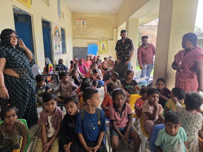 Krupa Foundation's service initiatives: Educational material for children, sarees and health counseling for mothers 