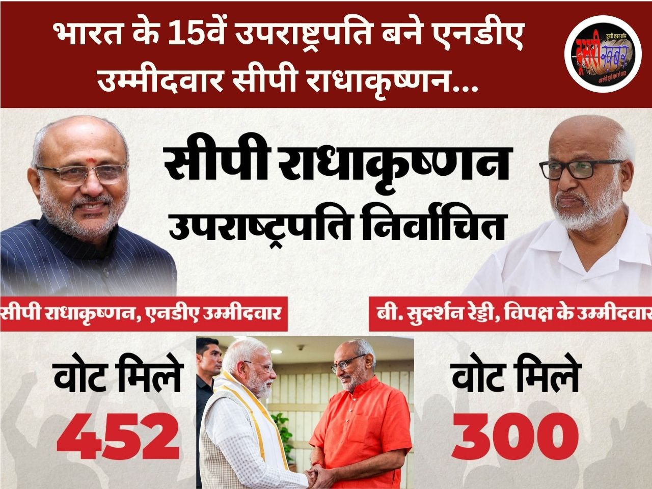 भारत के 15वें उपराष्ट्रपति बने एनडीए उम्मीदवार सीपी राधाकृष्णन… भारत के 15वें उपराष्ट्रपति बने एनडीए उम्मीदवार सीपी राधाकृष्णन…