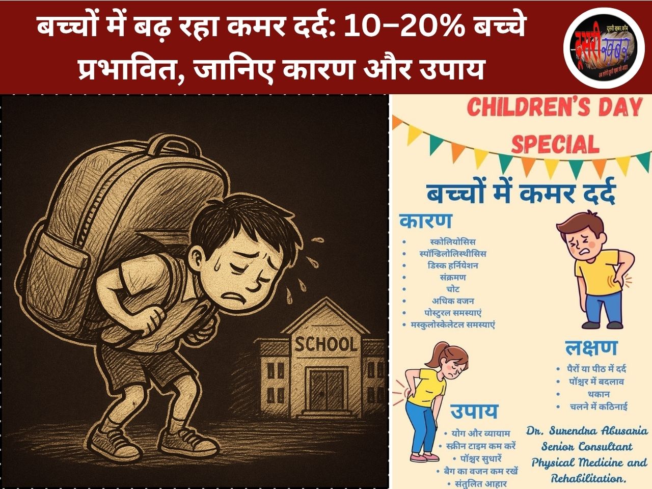 बच्चों में बढ़ रहा कमर दर्द: 10–20% बच्चे प्रभावित, जानिए कारण और उपाय बच्चों में बढ़ रहा कमर दर्द: 10–20% बच्चे प्रभावित, जानिए कारण और उपाय