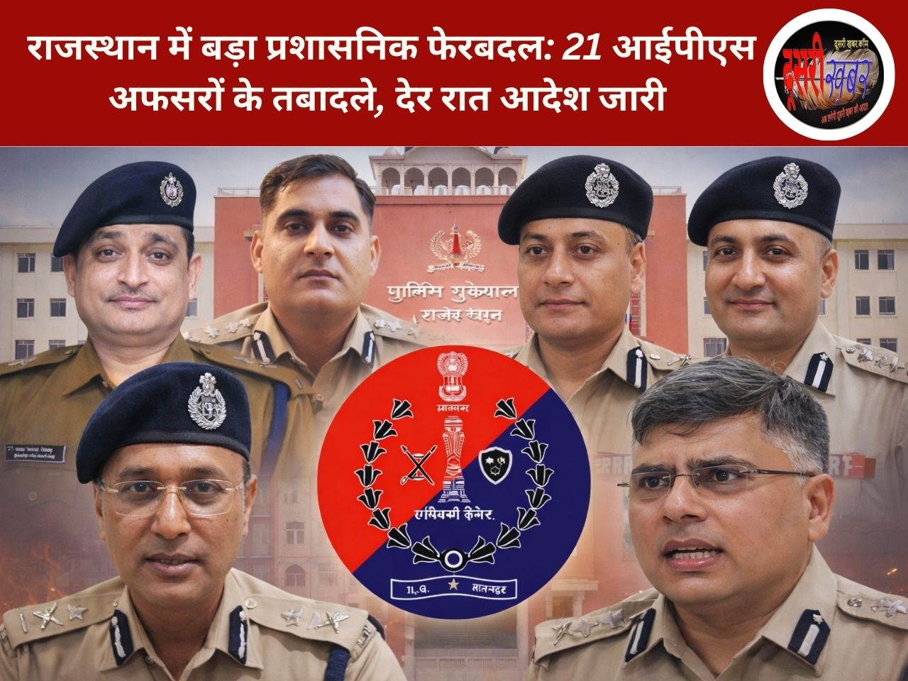 राजस्थान में बड़ा प्रशासनिक फेरबदल: 21 आईपीएस अफसरों के तबादले राजस्थान में बड़ा प्रशासनिक फेरबदल: 21 आईपीएस अफसरों के तबादले