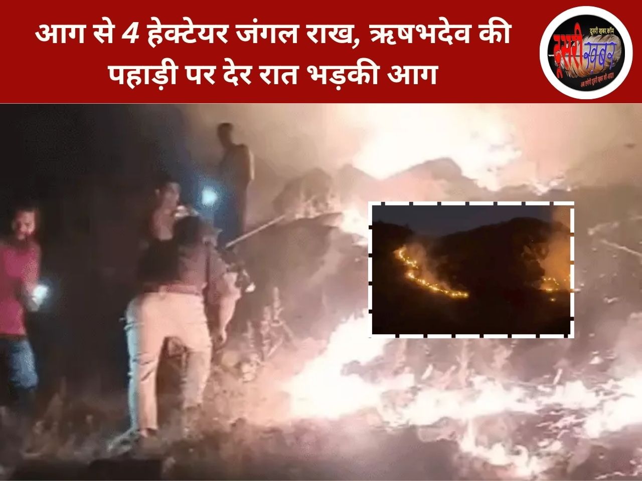 आग से 4 हेक्टेयर जंगल राख, ऋषभदेव की पहाड़ी पर देर रात भड़की आग