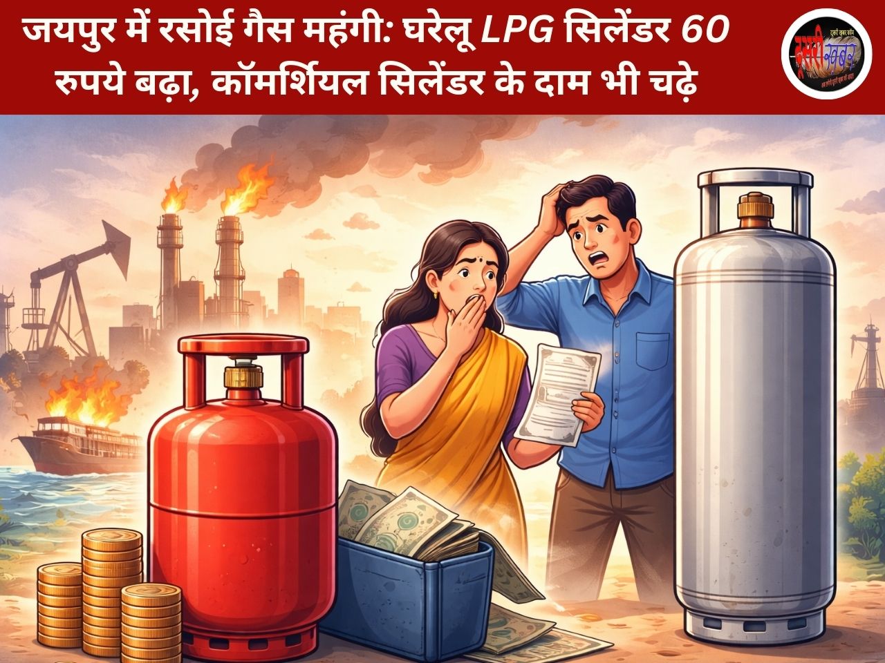 जयपुर में रसोई गैस महंगी: घरेलू LPG सिलेंडर 60 रुपये बढ़ा, कॉमर्शियल सिलेंडर के दाम भी चढ़े