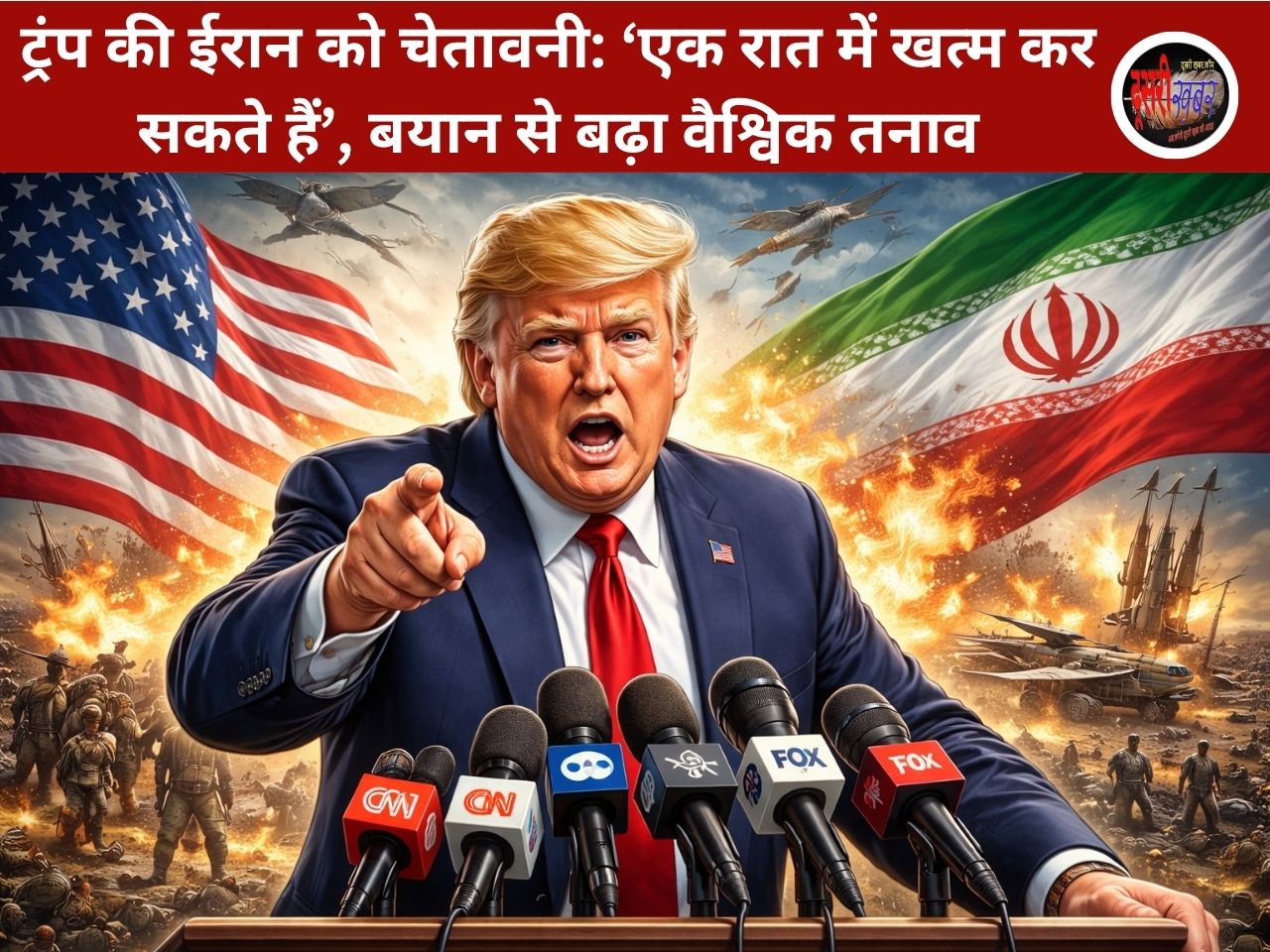 ट्रंप की ईरान को चेतावनी: ‘एक रात में खत्म कर सकते हैं’, बयान से बढ़ा वैश्विक तनाव ट्रंप की ईरान को चेतावनी: ‘एक रात में खत्म कर सकते हैं’, बयान से बढ़ा वैश्विक तनाव