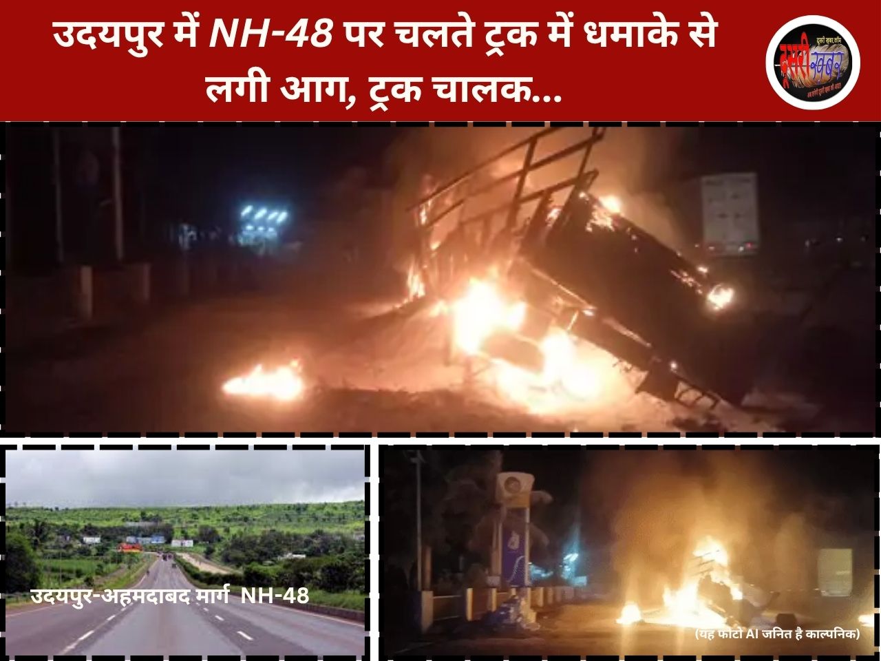 उदयपुर में NH-48 पर चलते ट्रक में धमाके से लगी आग, ट्रक चालक…