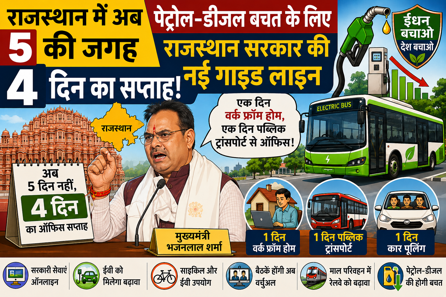 राजस्थान में अब पांच की जगह चार दिन का सप्ताह..! पेट्रोल-डीजल बचत के लिए राजस्थान सरकार की नई गाइड लाइन
