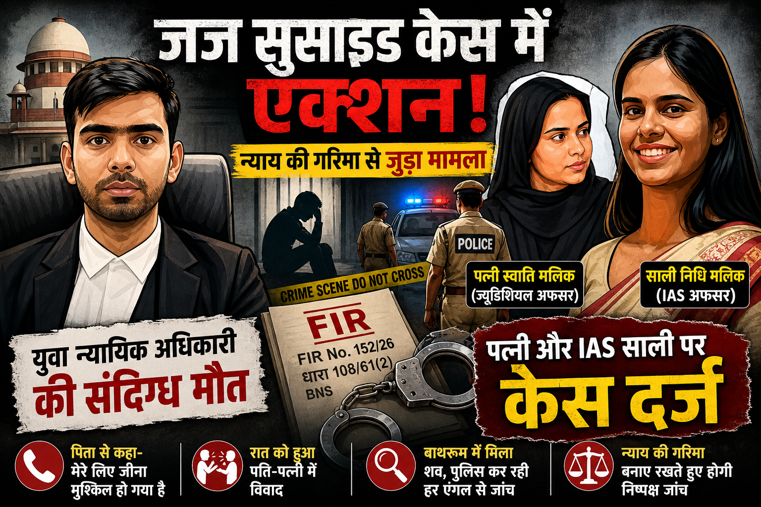 दिल्ली; जज सुसाइड केस में न्यायिक अफसर पत्नी और IAS साली पर FIR दर्ज.