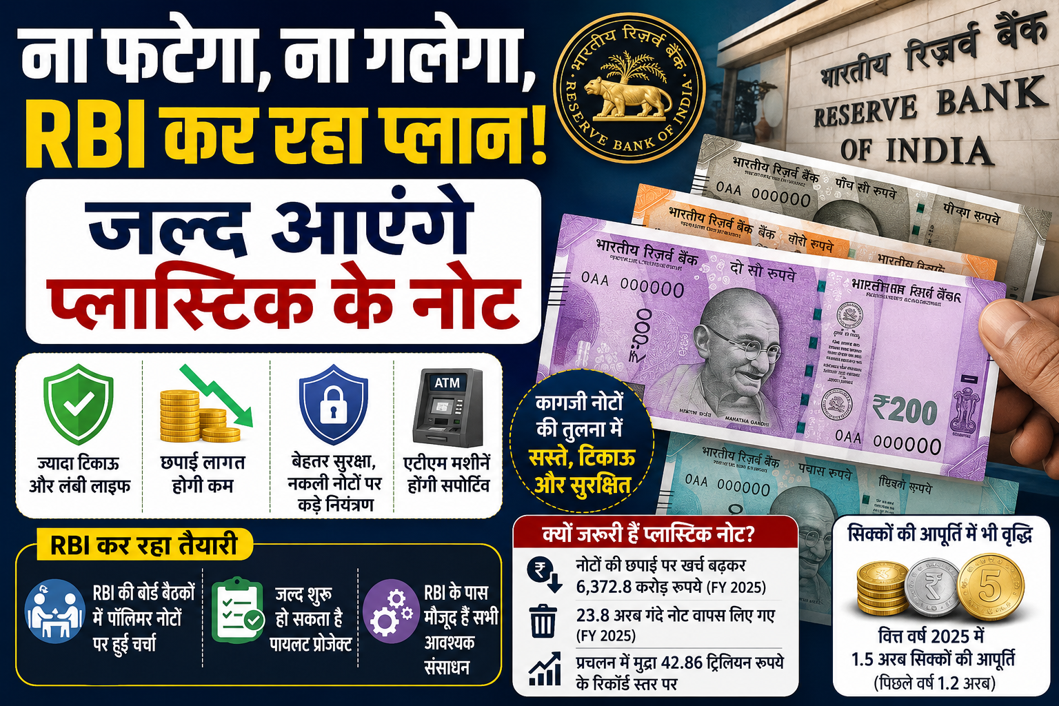 भारत में नई करेंसी, जल्द आएंगे प्लास्टिक के नोट…! RBI पूरी प्लानिंग के साथ कर रहा तैयारी भारत में नई करेंसी, जल्द आएंगे प्लास्टिक के नोट…! RBI पूरी प्लानिंग के साथ कर रहा तैयारी