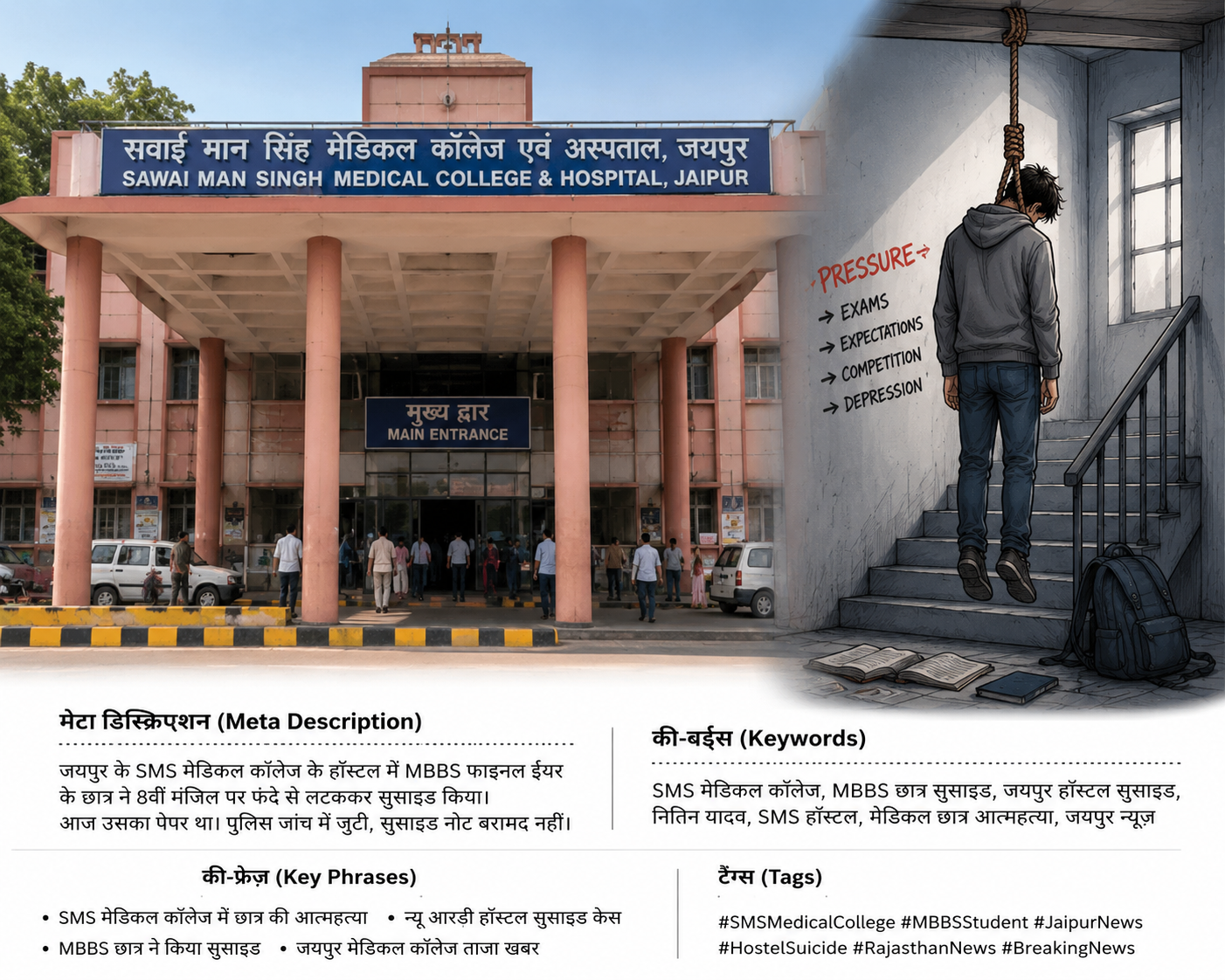 SMS मेडिकल कॉलेज हॉस्टल में MBBS छात्र ने किया सुसाइड…!