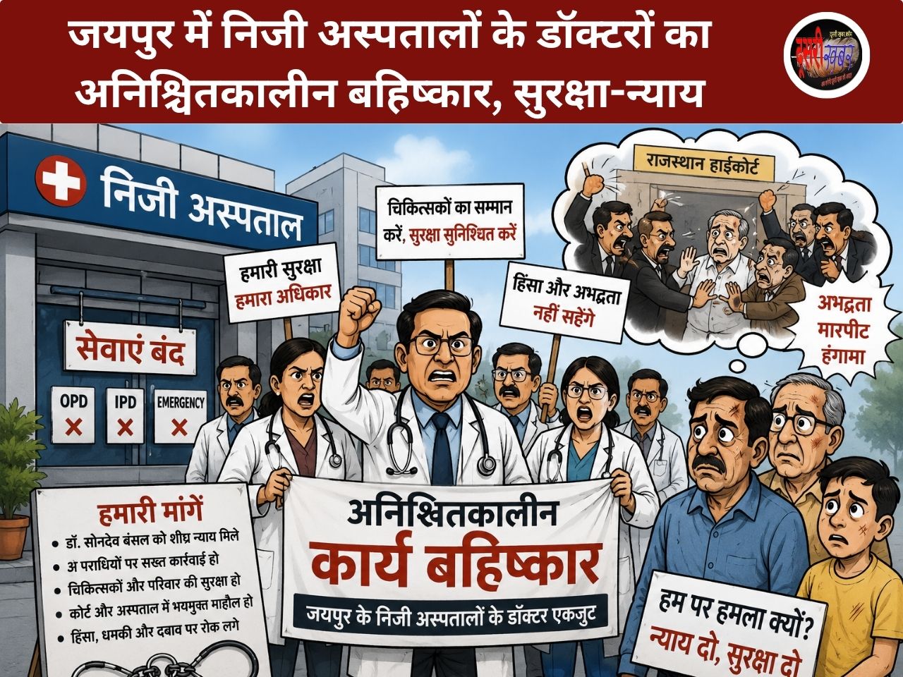 जयपुर में निजी अस्पतालों के डॉक्टरों का अनिश्चितकालीन बहिष्कार, सुरक्षा-न्याय