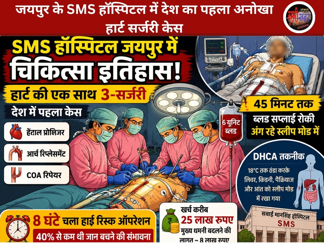 SMS हॉस्पिटल के डॉक्टर्स ने रचा इतिहास, हार्ट की 3 बड़ी सर्जरी एक साथ, 45 मिनट तक स्लीप मोड में शरीर…
