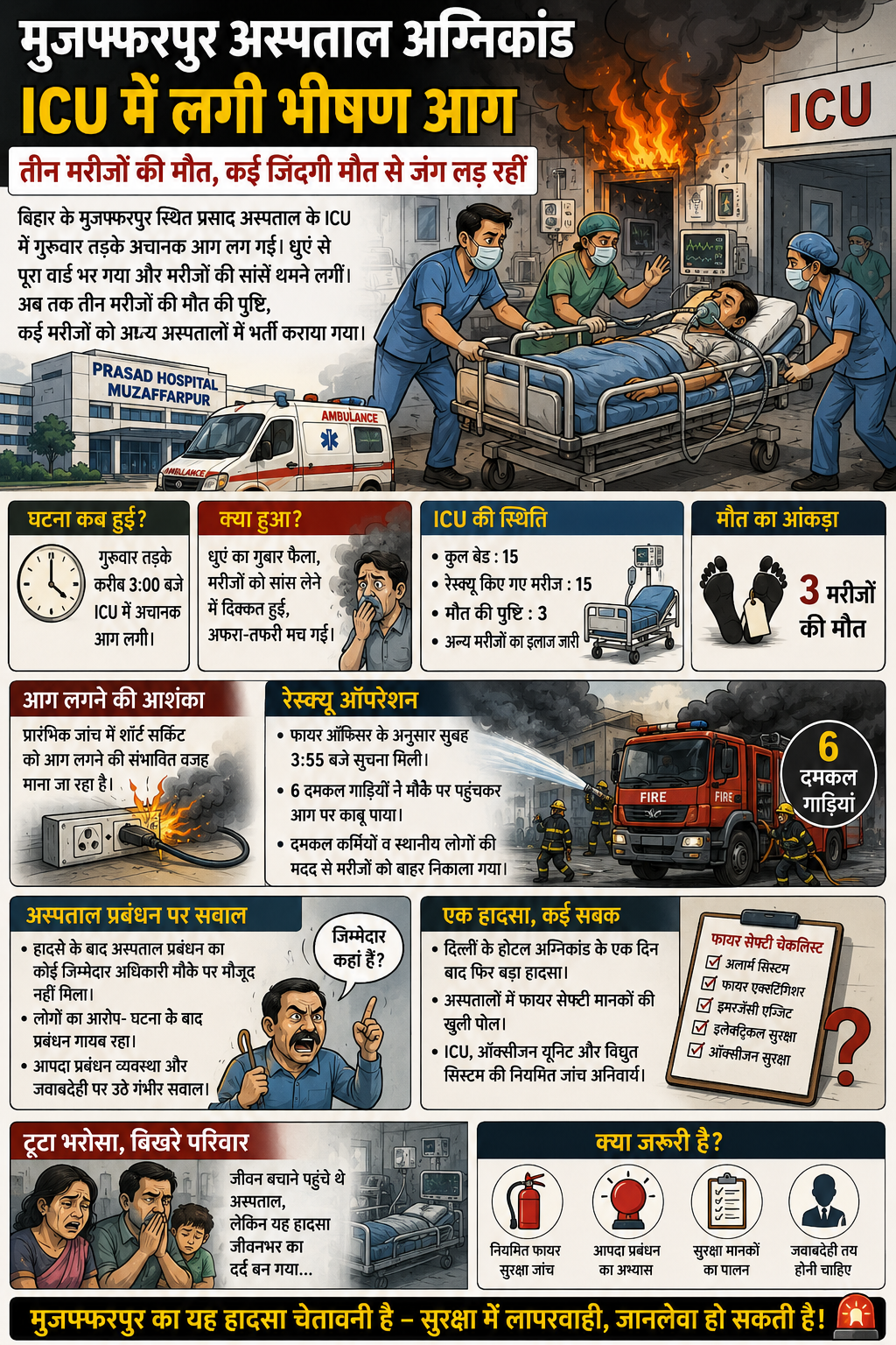 दिल्ली में होटल के बाद, मुजफ्फरपुर के अस्पताल में अग्निकांड, 3 लोगों की मौत, दोनों प्रकरणों में प्रशासन की लापरवाही उजागर…!