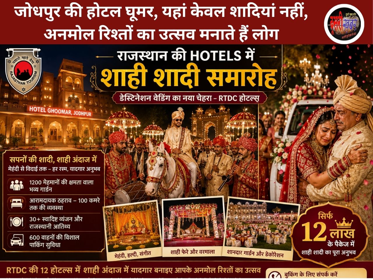 डेस्टिनेशन वेडिंग प्लेस बन रहे RTDC के होटल्स, जोधपुर के घूमर होटल में शादी सीजन की बुकिंग लगभग फुल…!