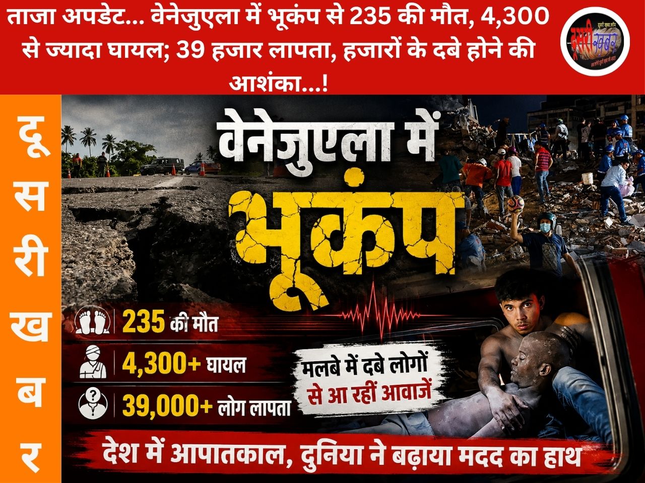 ताजा अपडेट… वेनेजुएला में भूकंप से तबाही: 235 की मौत, 4,300 से ज्यादा घायल; 39 हजार लापता, मलबे में हजारों के दबे होने की आशंका…!