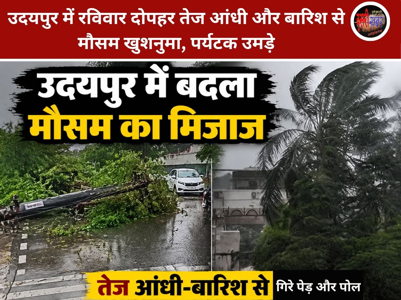 उदयपुर में तेज आंधी-बारिश से गिरे पेड़ और बिजली के पोल, कई वाहन क्षतिग्रस्त; मौसम विभाग का 3 जुलाई तक यलो अलर्ट