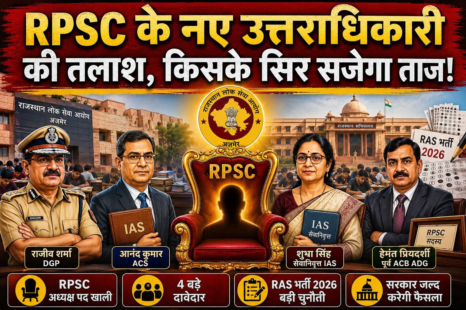 RPSC के नए उत्तराधिकारी की रेस में DGP से लेकर सेवानिवृत्त IAS अफसर भी, लेकिन सरकार की पहली पसंद… RPSC के नए उत्तराधिकारी की रेस में DGP से लेकर सेवानिवृत्त IAS अफसर भी, लेकिन सरकार की पहली पसंद…