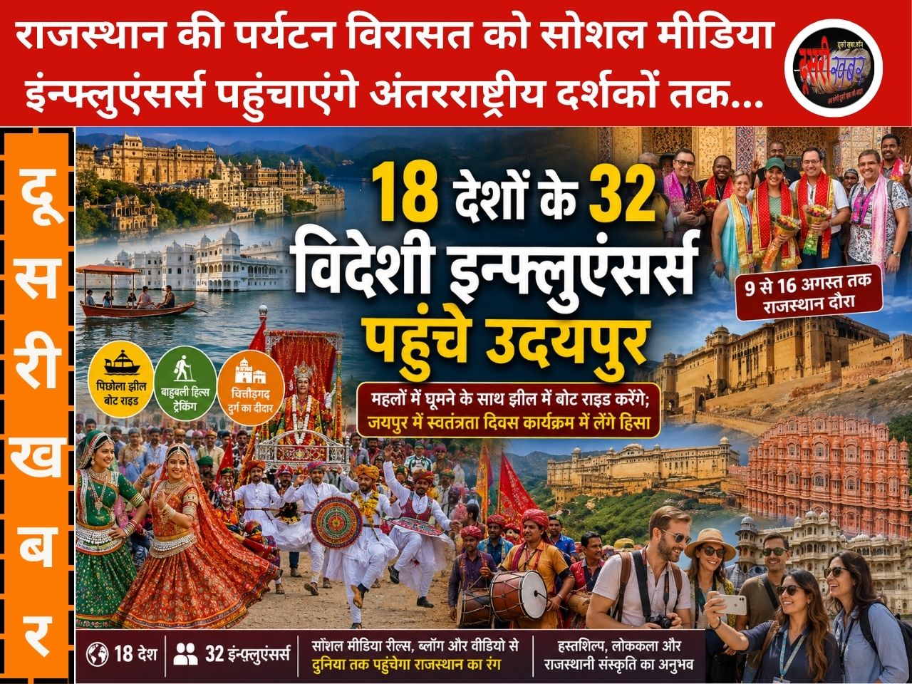 झीलों से महलों तक राजस्थान रंग देखने 18 देशों के 32 विदेशी सोशल मीडिया इन्फ्लुएंसर्स पहुंचे उदयपुर… झीलों से महलों तक राजस्थान रंग देखने 18 देशों के 32 विदेशी सोशल मीडिया इन्फ्लुएंसर्स पहुंचे उदयपुर…