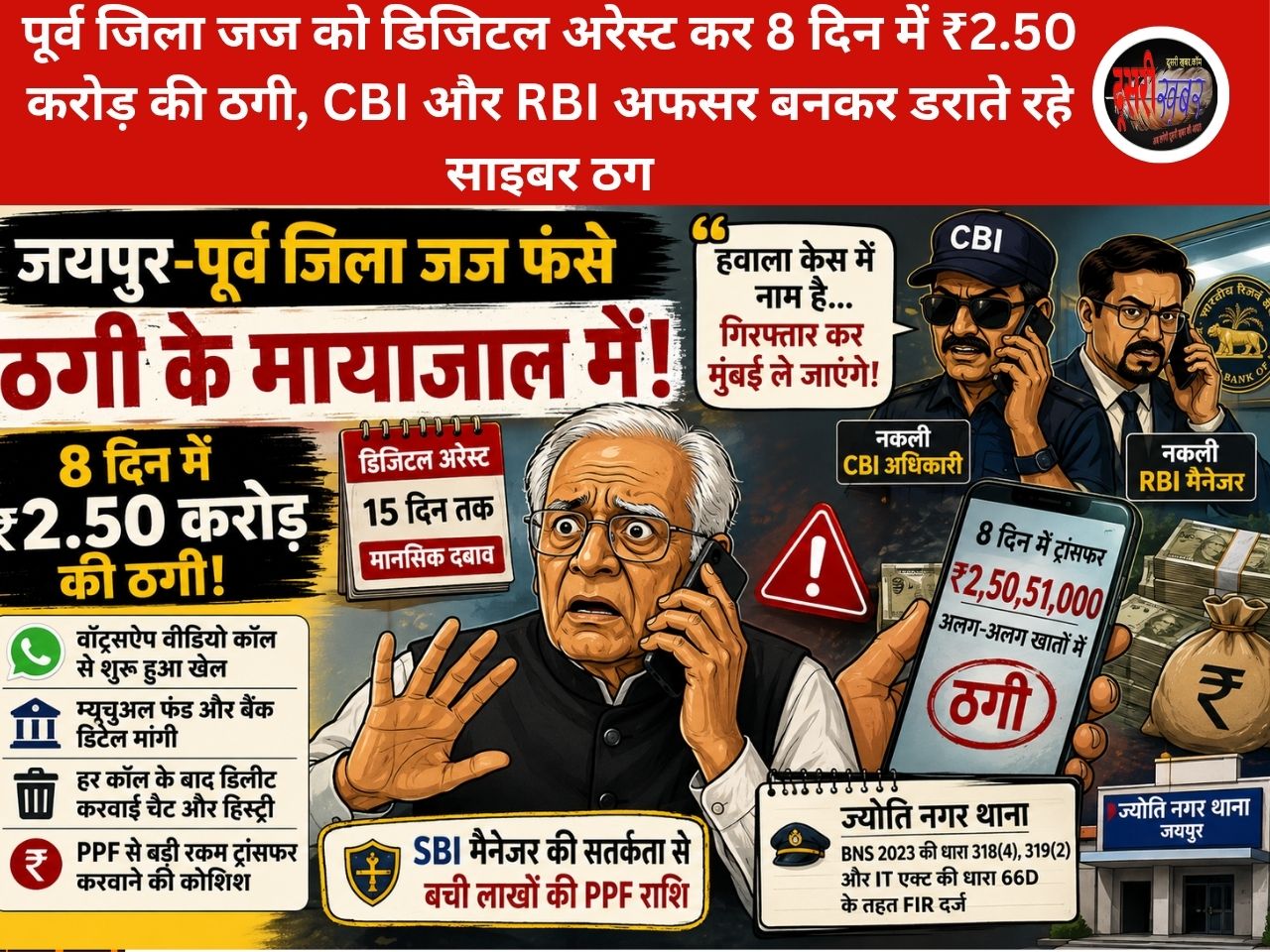 जयपुर-पूर्व जिला जज फंसे ठगी के मायाजाल में, 8 दिन में 2.50 करोड़ की ठगी, जज साहब को गिरफ्तारी की दी धमकी, क्या है राज…?