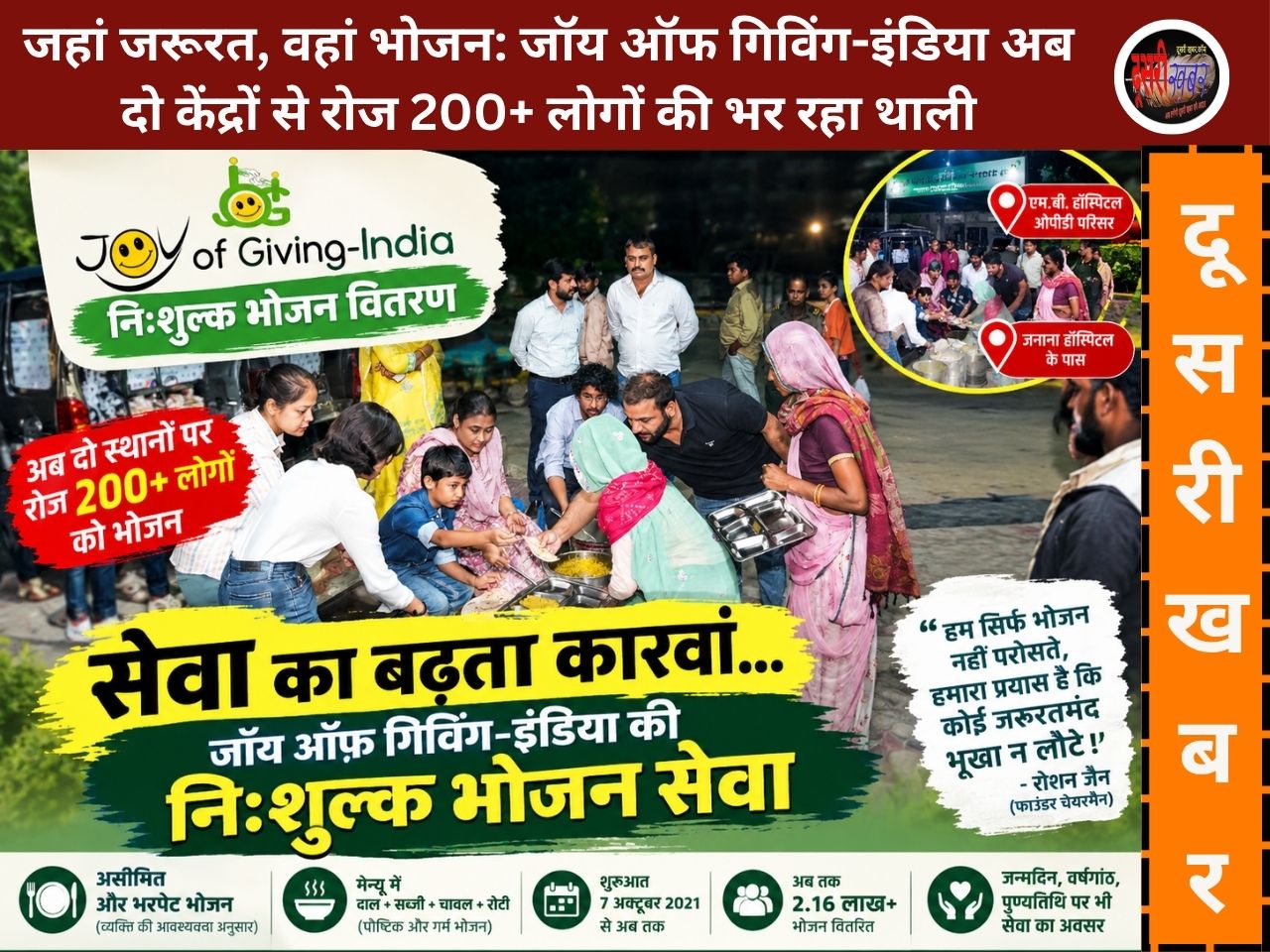 जहां जरूरत, वहां भोजन: जॉय ऑफ गिविंग-इंडिया अब दो केंद्रों से रोज 200+ लोगों की भर रहा थाली