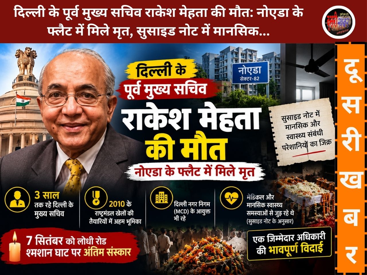 दिल्ली के पूर्व मुख्य सचिव राकेश मेहता की मौत: नोएडा के फ्लैट में मिले मृत, सुसाइड नोट में मानसिक…