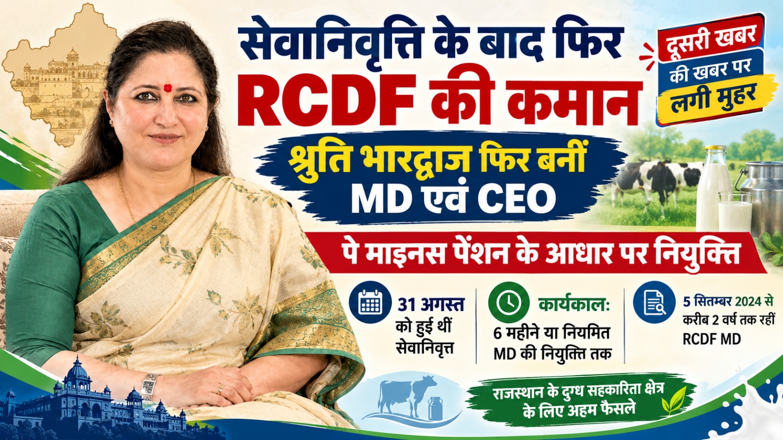 वरिष्ठ IAS श्रुति भारद्वाज को सेवानिवृत्ति के बाद फिर RCDF की कमान, पे-माइनस-पेंशन आधार पर नियुक्ति… वरिष्ठ IAS श्रुति भारद्वाज को सेवानिवृत्ति के बाद फिर RCDF की कमान, पे-माइनस-पेंशन आधार पर नियुक्ति…
