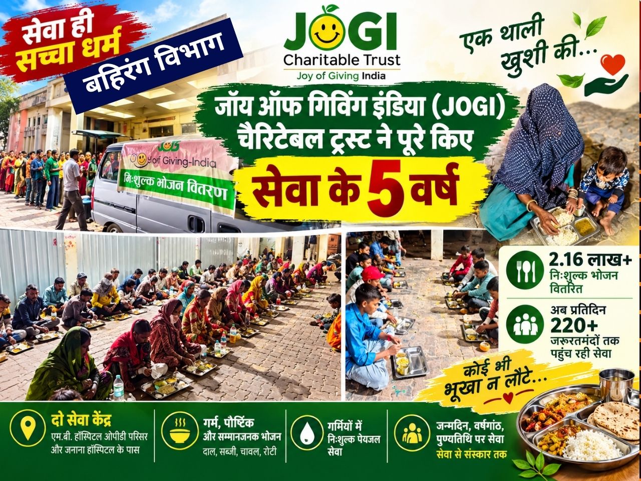 पांच साल, सिर्फ एक उद्देश्य, निवार्स्थ भाव से जरूरमंद की सेवा;  जॉय ऑफ गिविंग इंडिया…