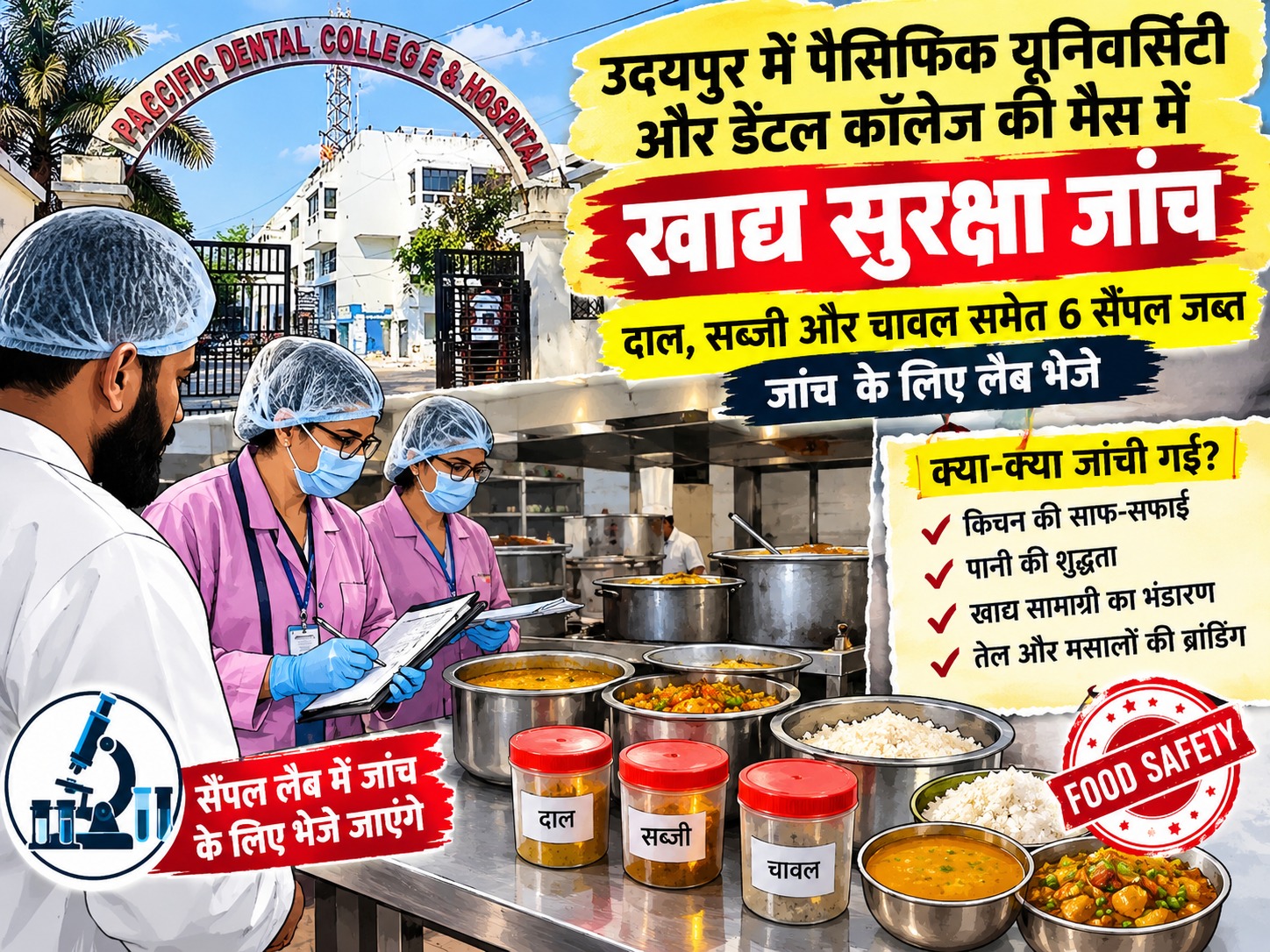 उदयपुर में पैसिफिक यूनिवर्सिटी और डेंटल कॉलेज की मैस में खाद्य सुरक्षा का छापा