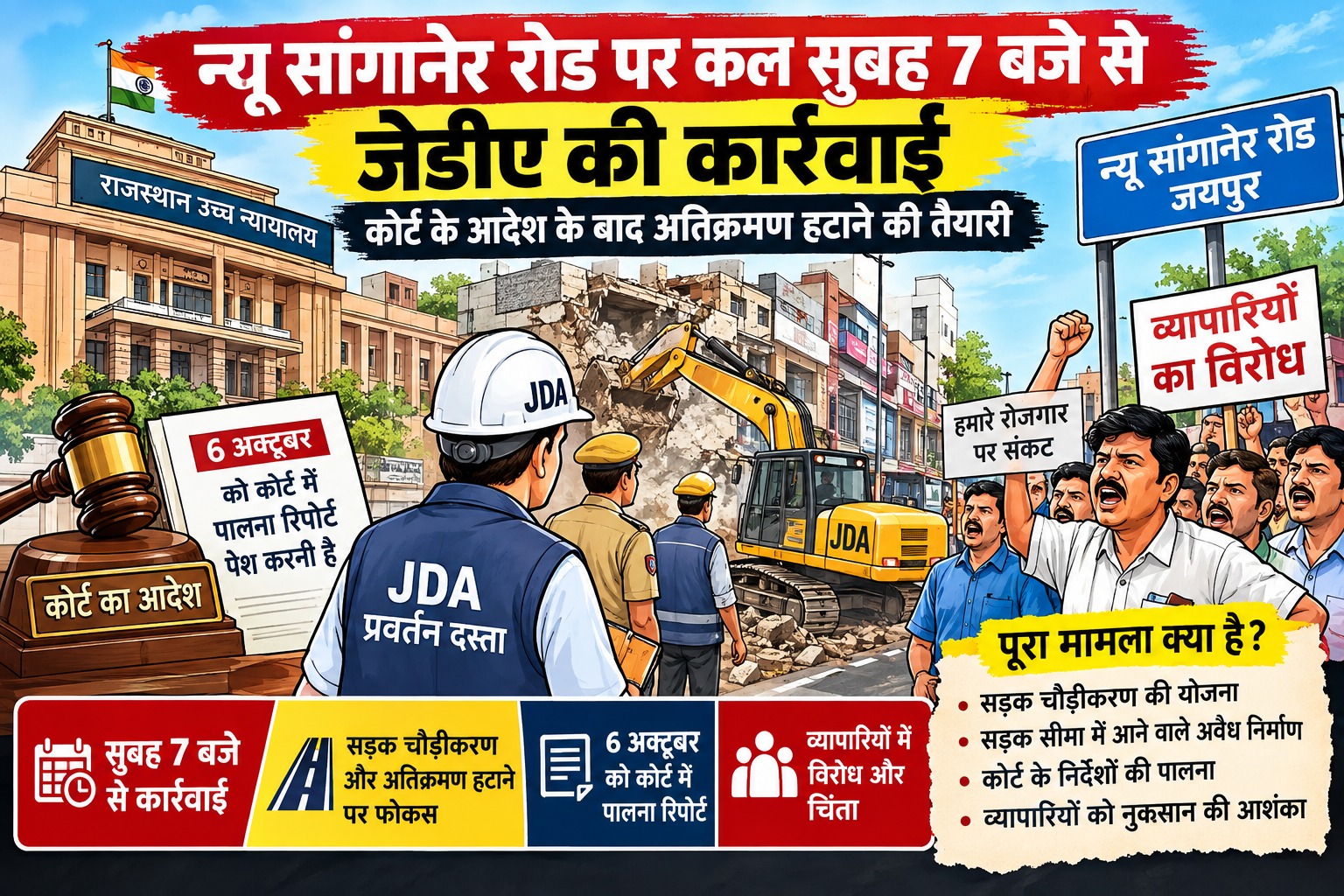 न्यू सांगानेर रोड पर आज सुबह 7 बजे से जेडीए की कार्रवाई, कोर्ट के आदेश के बाद आज से अतिक्रमण हटेगा…