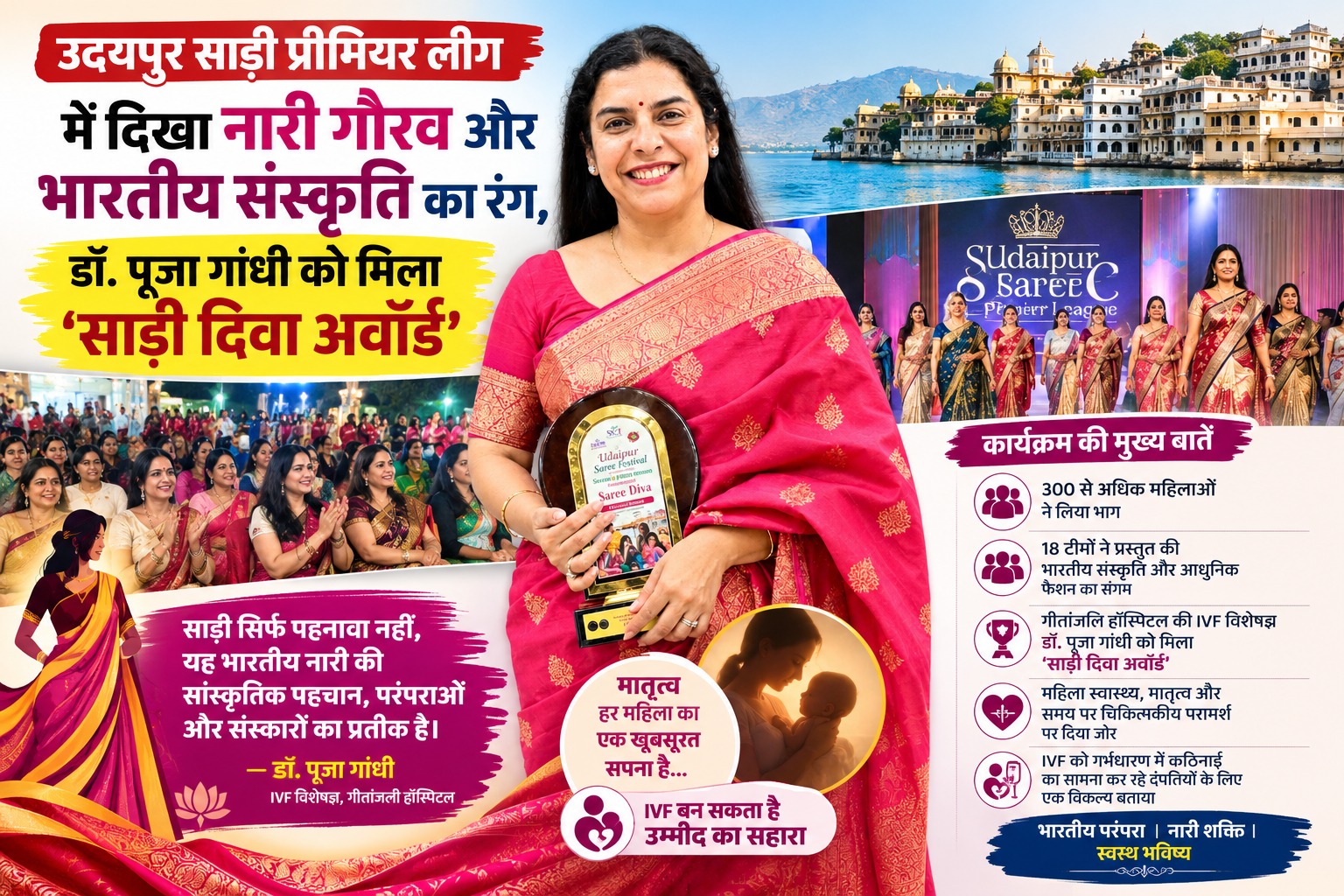 उदयपुर साड़ी प्रीमियर लीग में डॉ. पूजा गांधी को मिला ‘साड़ी दिवा अवॉर्ड’
