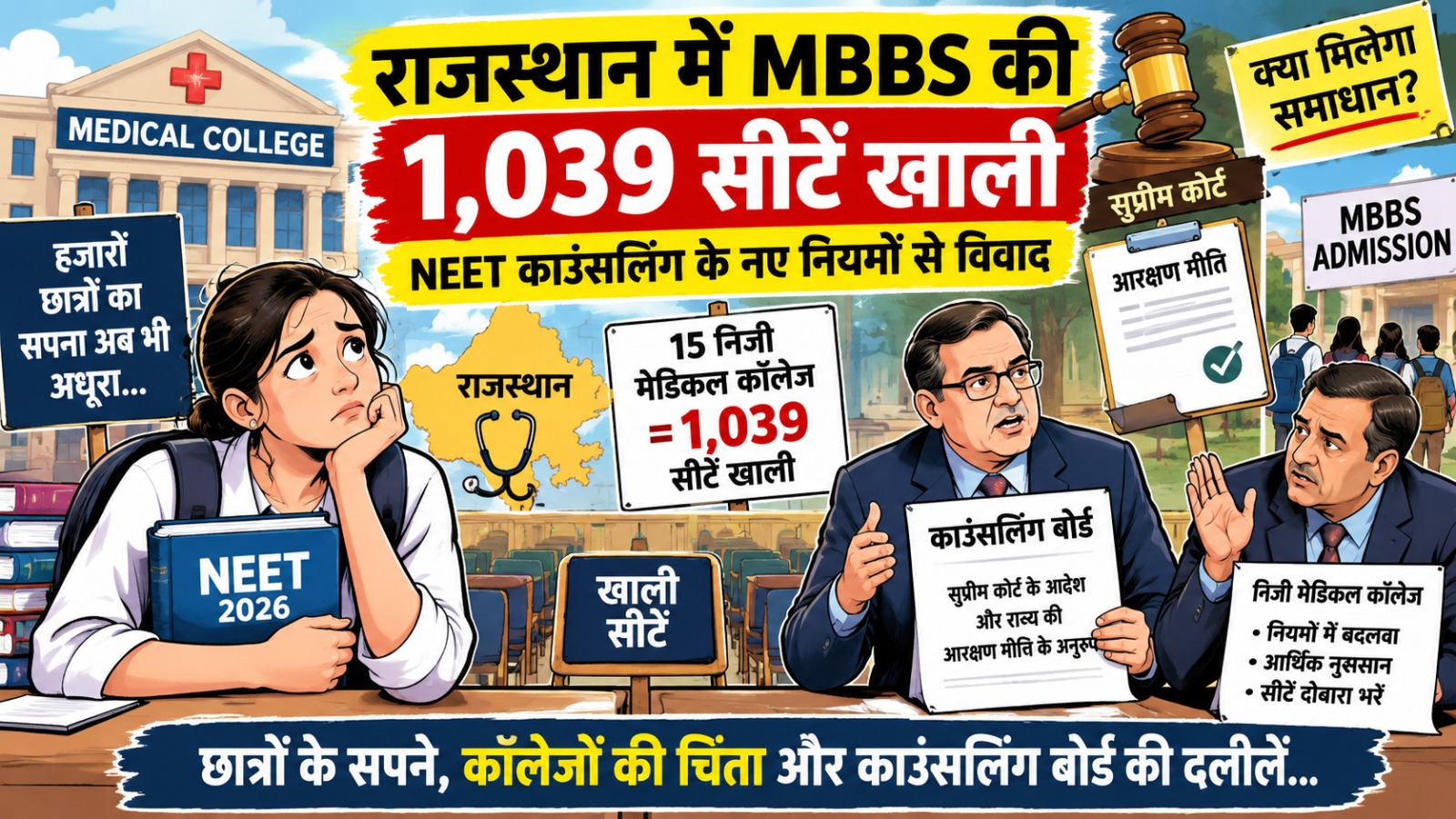 MBBS की राजस्थान में 1,039 सीटें खाली, NEET काउंसलिंग के नए नियमों से बढ़ा विवाद…