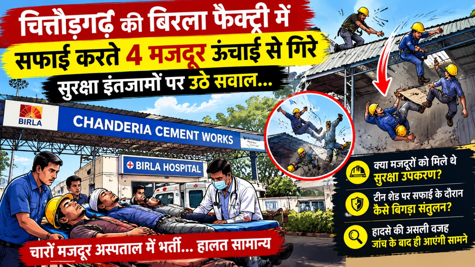चित्तौड़गढ़ की बिरला सीमेंट फैक्ट्री में ऊंचाई से गिरे 4 मजदूर, सुरक्षा इंतजामों पर उठे सवाल…!