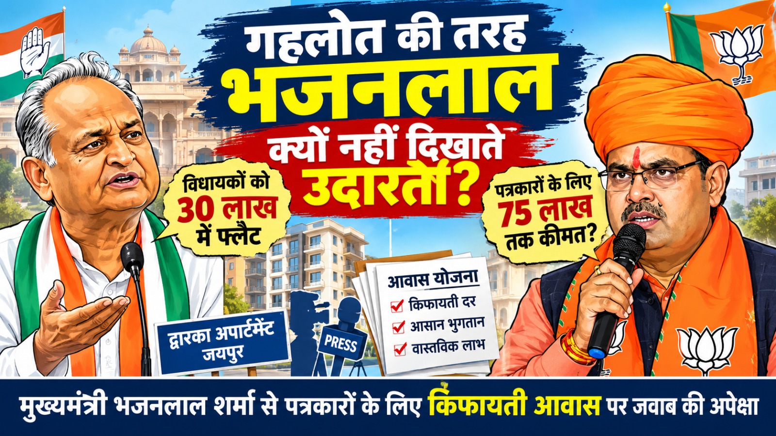 विधायकों को 30 लाख में फ्लैट और पत्रकारों को महंगे आवास का झुनझुना…!