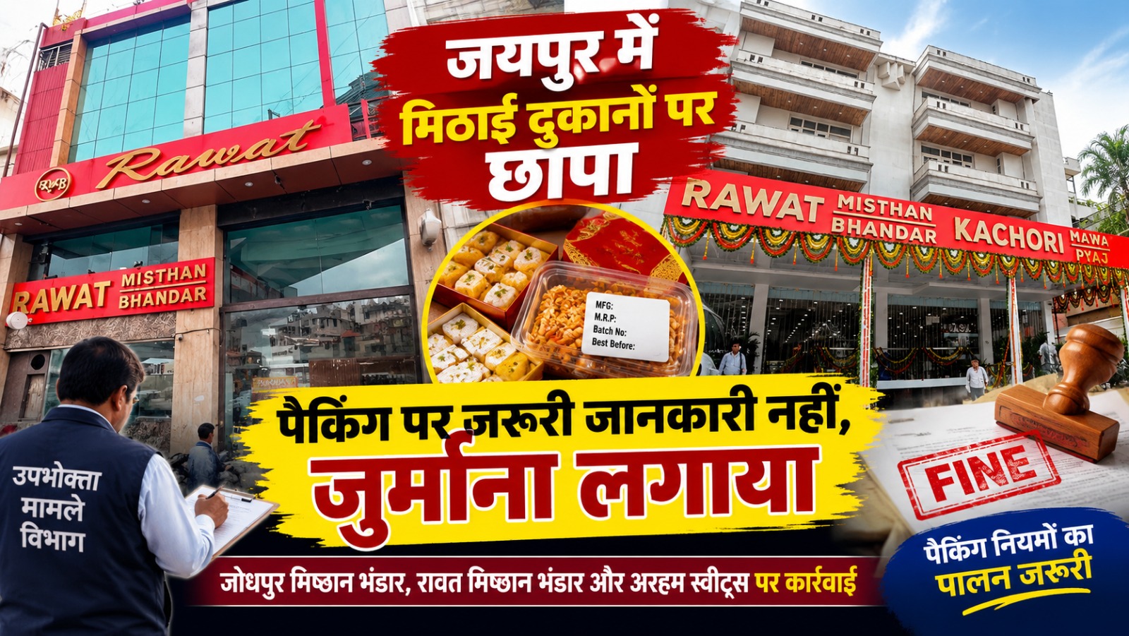 ऊंची दुकान, फीके पकवान… जयपुर में जोधपुर और रावत मिष्ठान भंडार पर कार्रवाई, हजारों रुपए का जुर्माना…! ऊंची दुकान, फीके पकवान… जयपुर में जोधपुर और रावत मिष्ठान भंडार पर कार्रवाई, हजारों रुपए का जुर्माना…!